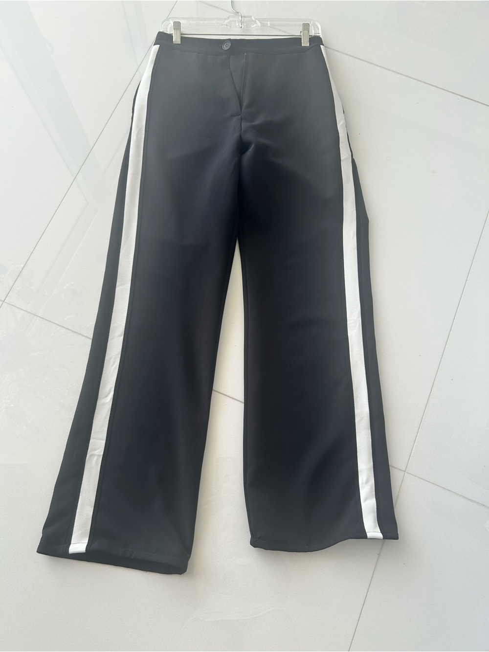 Black Wide-Leg Pants with White Side Stripes
